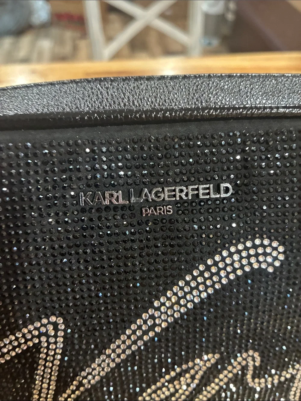 Karl Lagerfeld Black Rhinestone Logo Crossbody with Wide Logo Strap